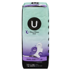 U by Kotex Clean & Secure Extra Heavy Overnight 12 Maxi Pads + Wings