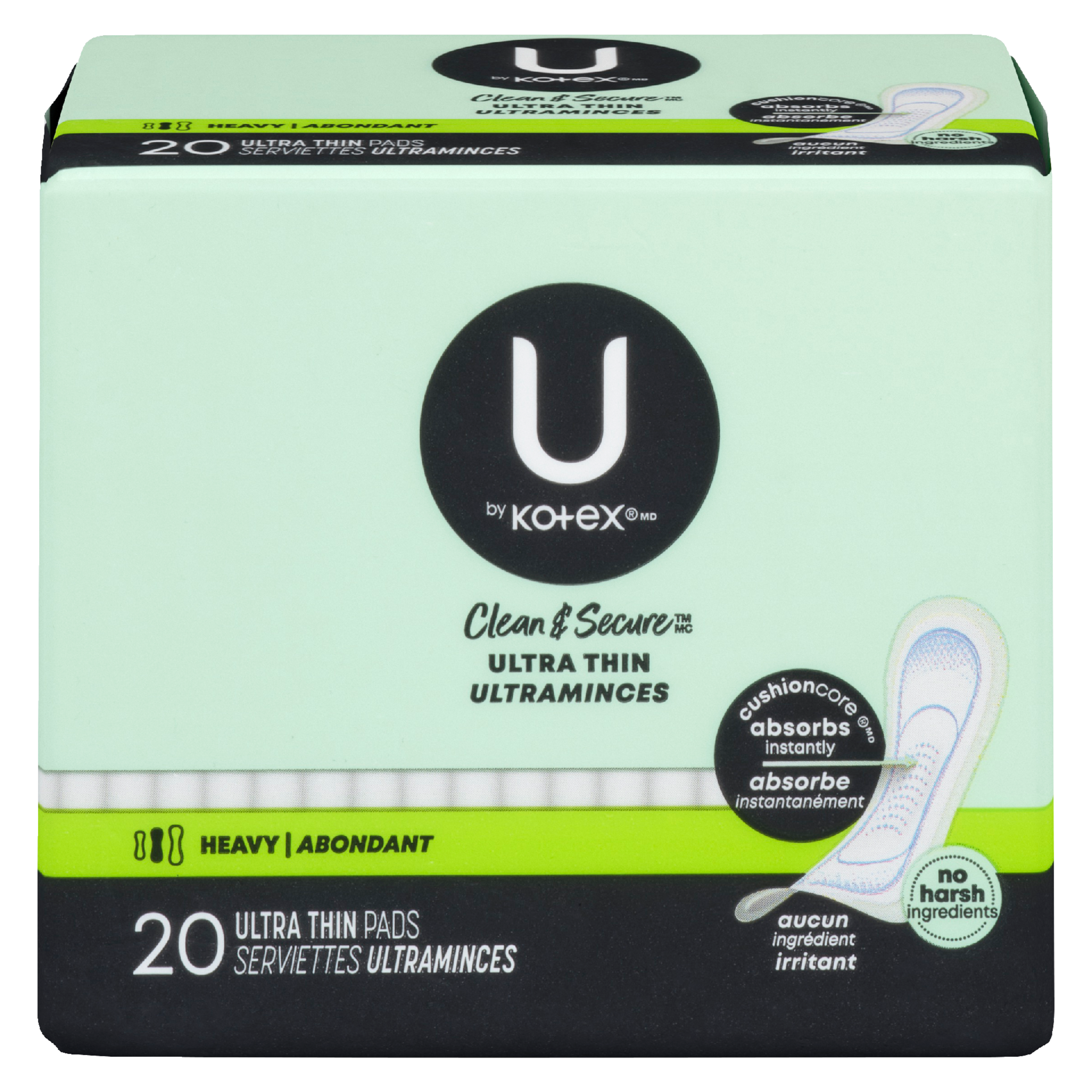 U by Kotex Clean & Secure Heavy 20 Ultra Thin Pads