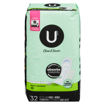 U by Kotex Clean & Secure Heavy 32 Ultra Thin Pads + Wings