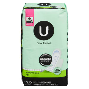 U by Kotex Clean & Secure Heavy 32 Ultra Thin Pads + Wings