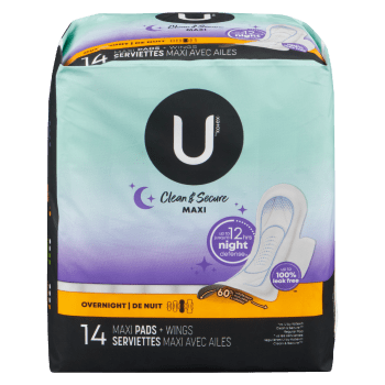 U by Kotex Clean & Secure Overnight 14 Maxi Pads + Wings