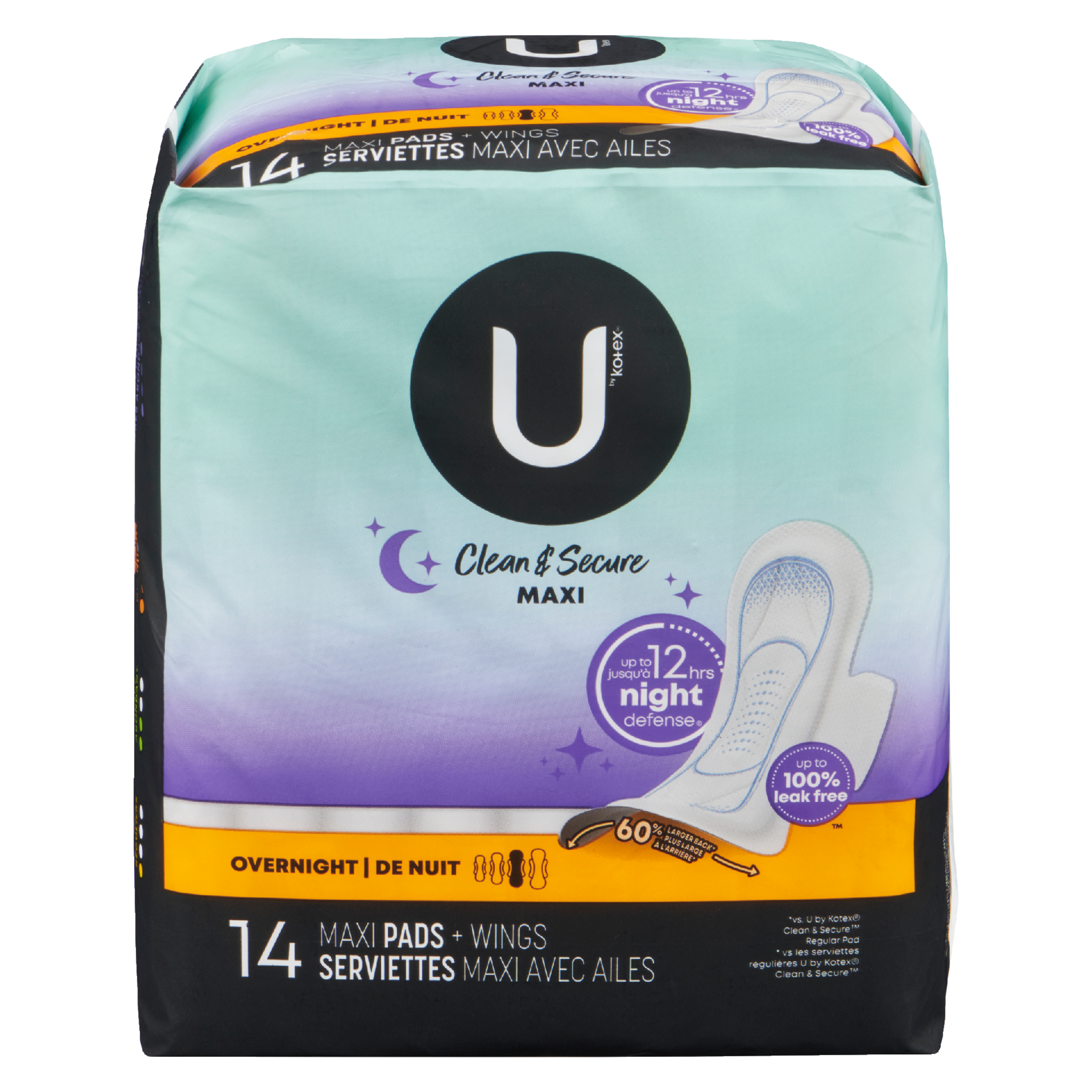 U by Kotex Clean & Secure Overnight 14 Maxi Pads + Wings
