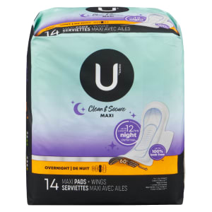 U by Kotex Clean & Secure Overnight 14 Maxi Pads + Wings
