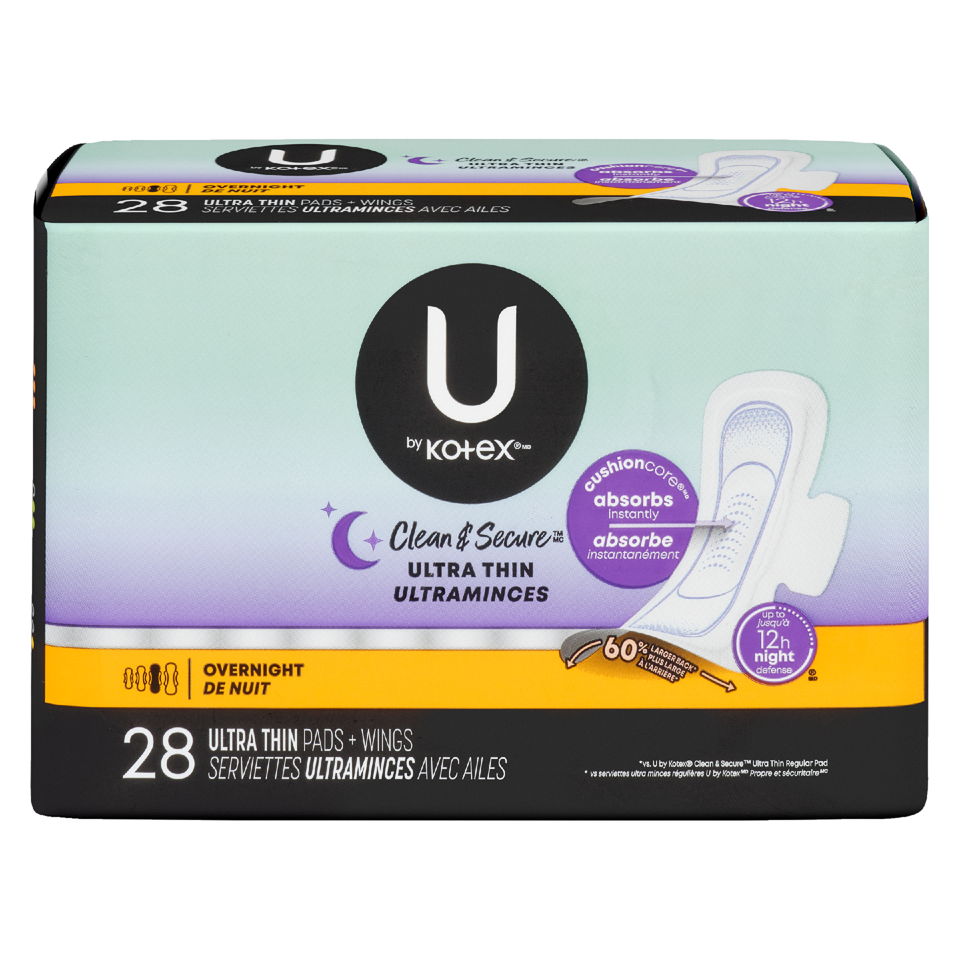 U by Kotex Clean & Secure Overnight 28 Ultra Thin Pads + Wings