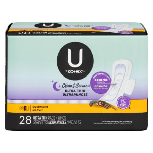 U by Kotex Clean & Secure Overnight 28 Ultra Thin Pads + Wings