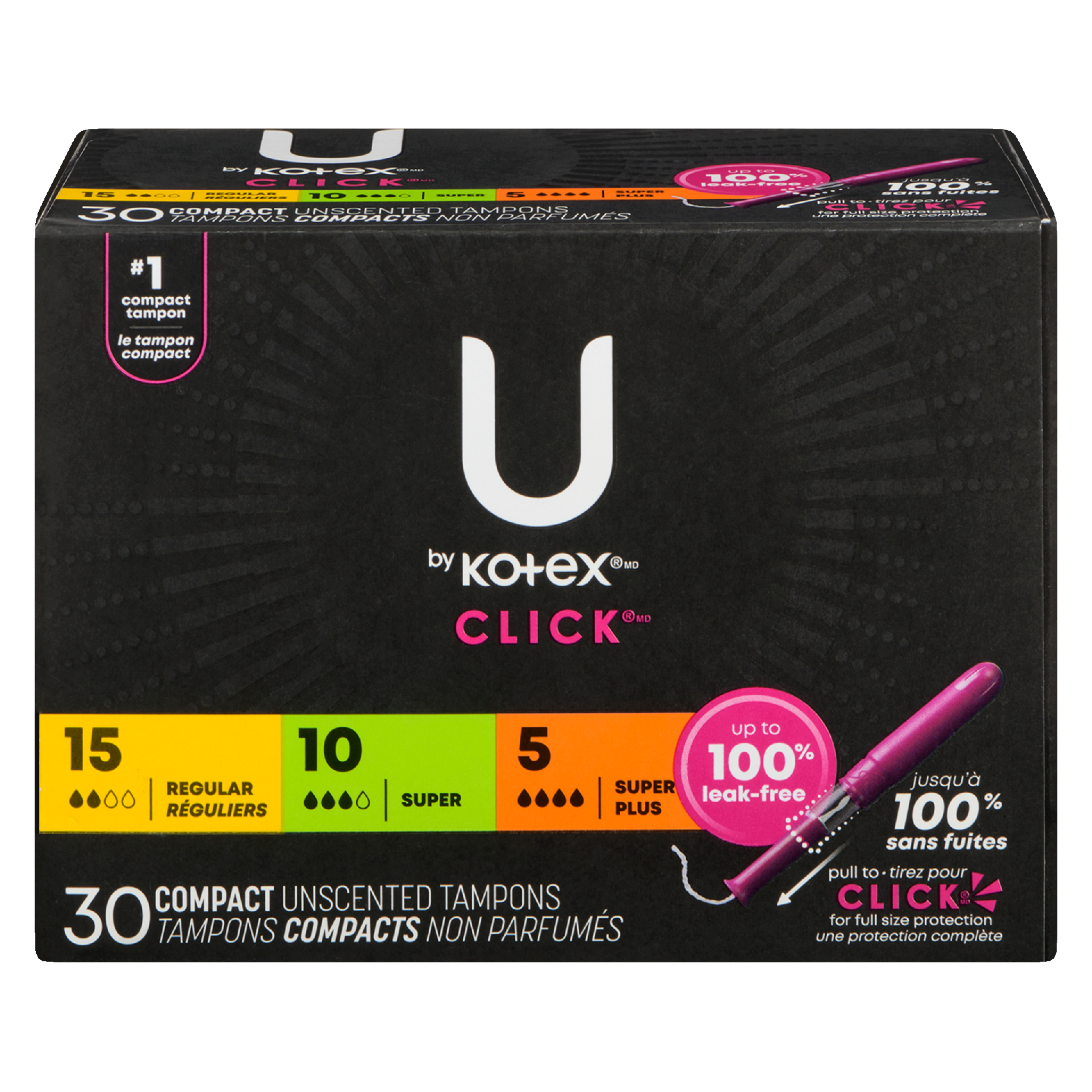 U by Kotex Click 30 Compact Unscented Tampons