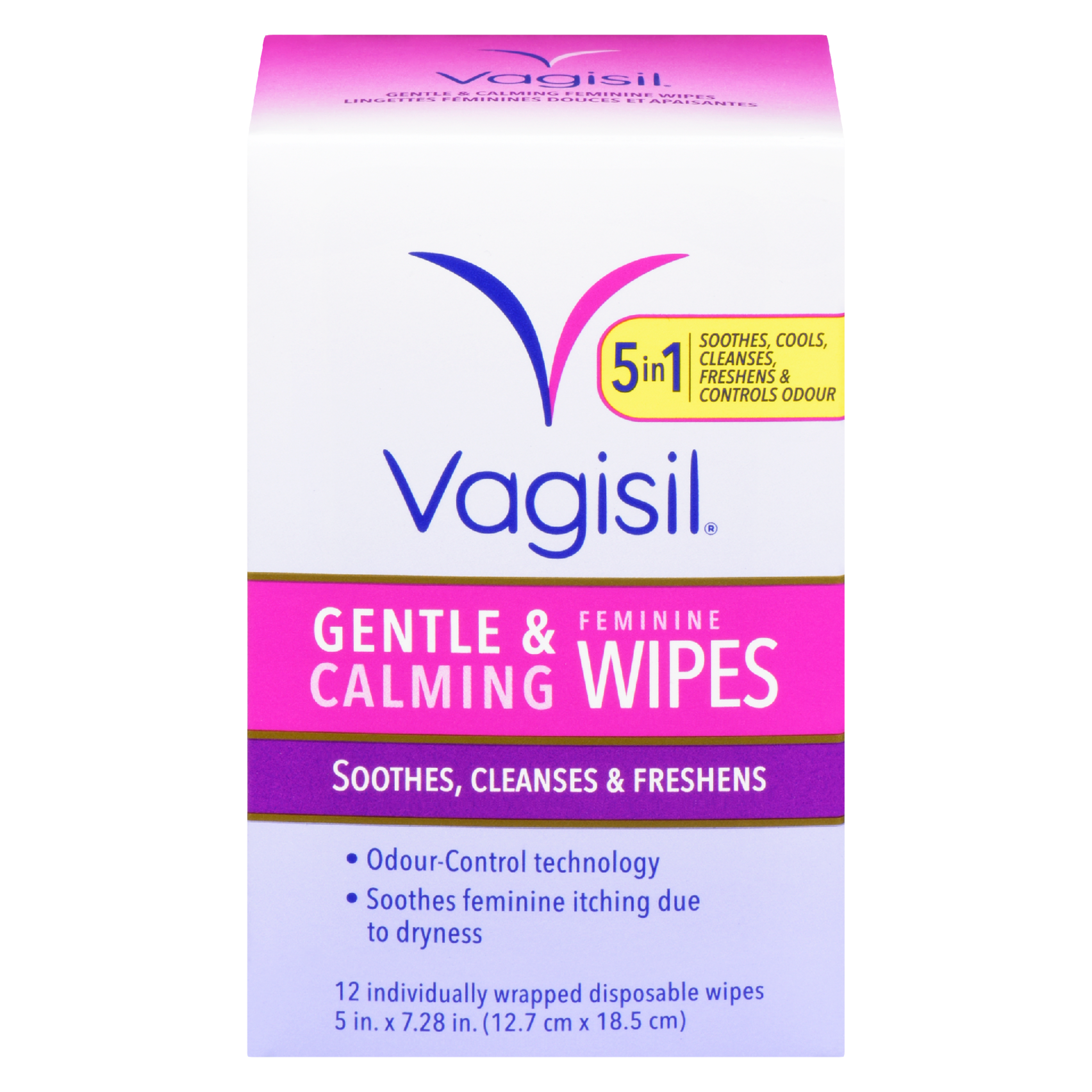 Vagisil Gentle & Calming Feminine Wipes 12 Individually Wrapped Disposable Wipes
