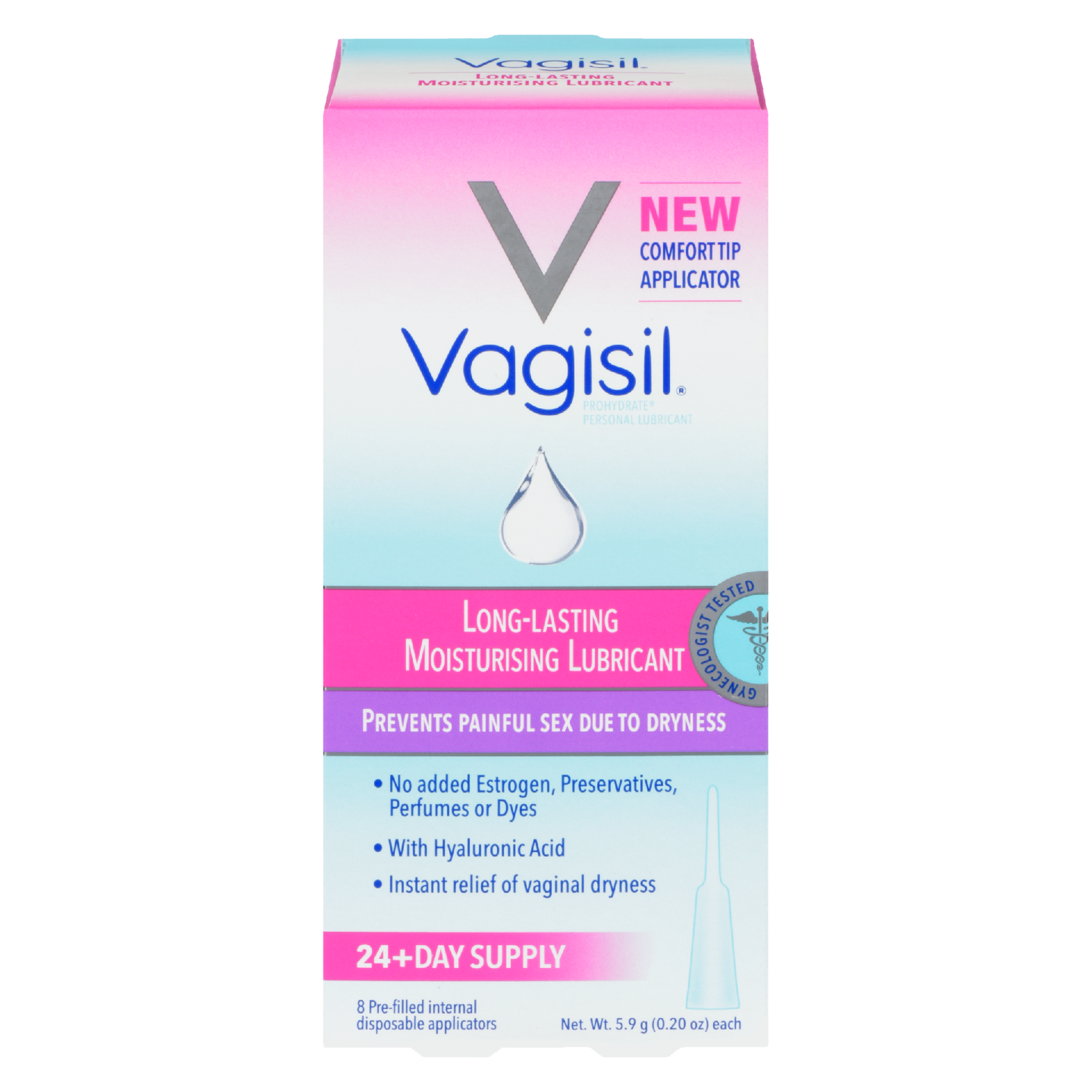 Vagisil Prohydrate Moisturising Lubricant Long-Lasting 8 Pre-Filled Internal Disposable Applicators 5.9 g