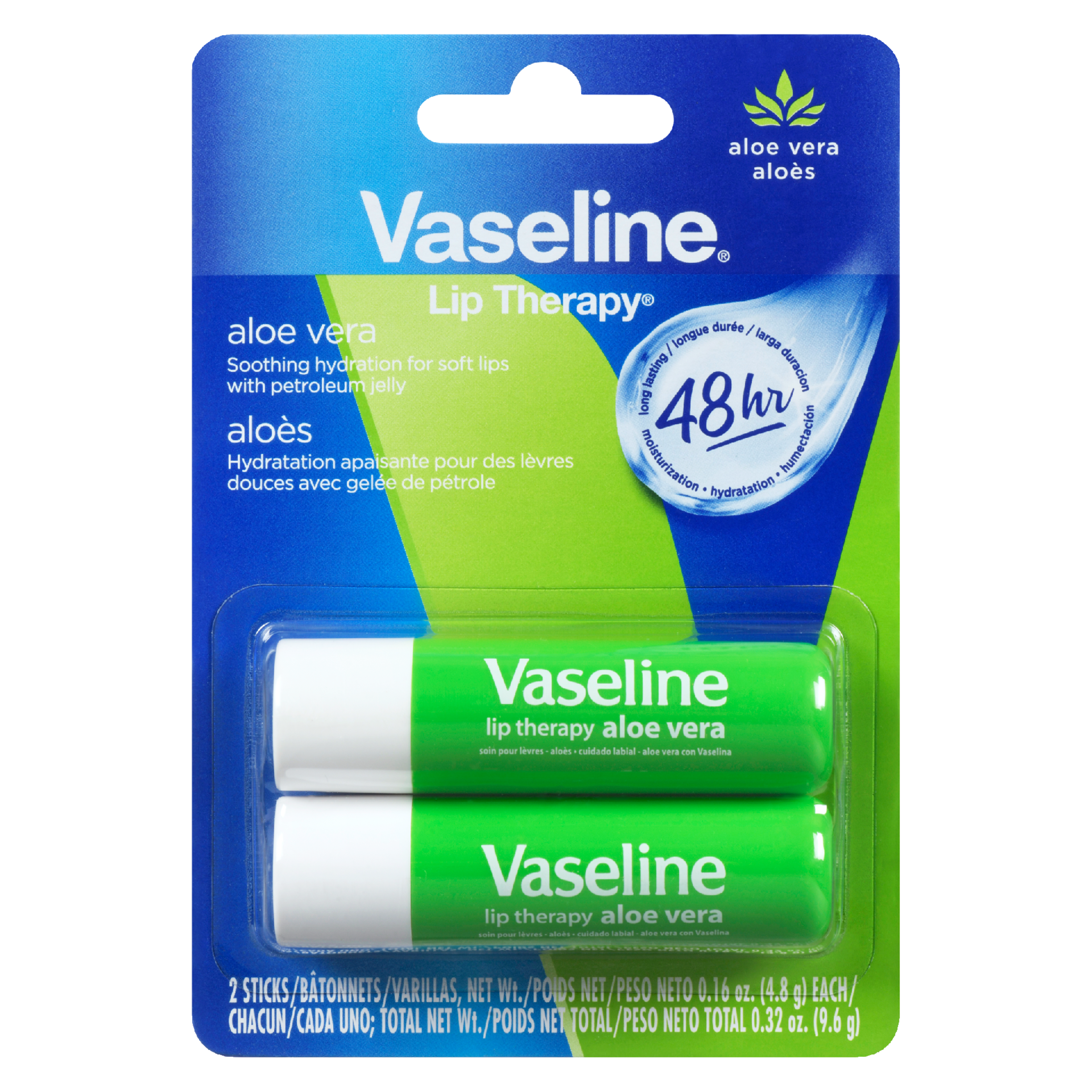 Vaseline Lip Therapy Lip Balm Aloe Vera 2 Sticks x 4.8 g (9.6 g)