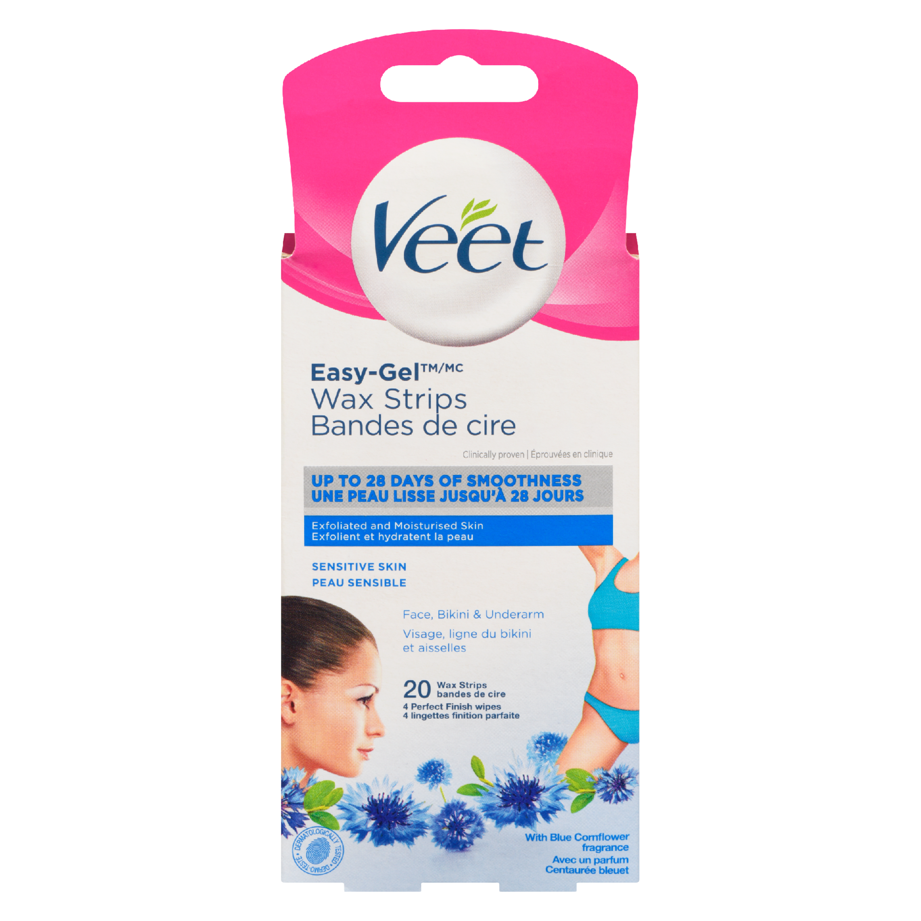 Veet Easy-Gel Wax Strips Face, Bikini & Underarm Sensitive Skin 20 Wax Strips