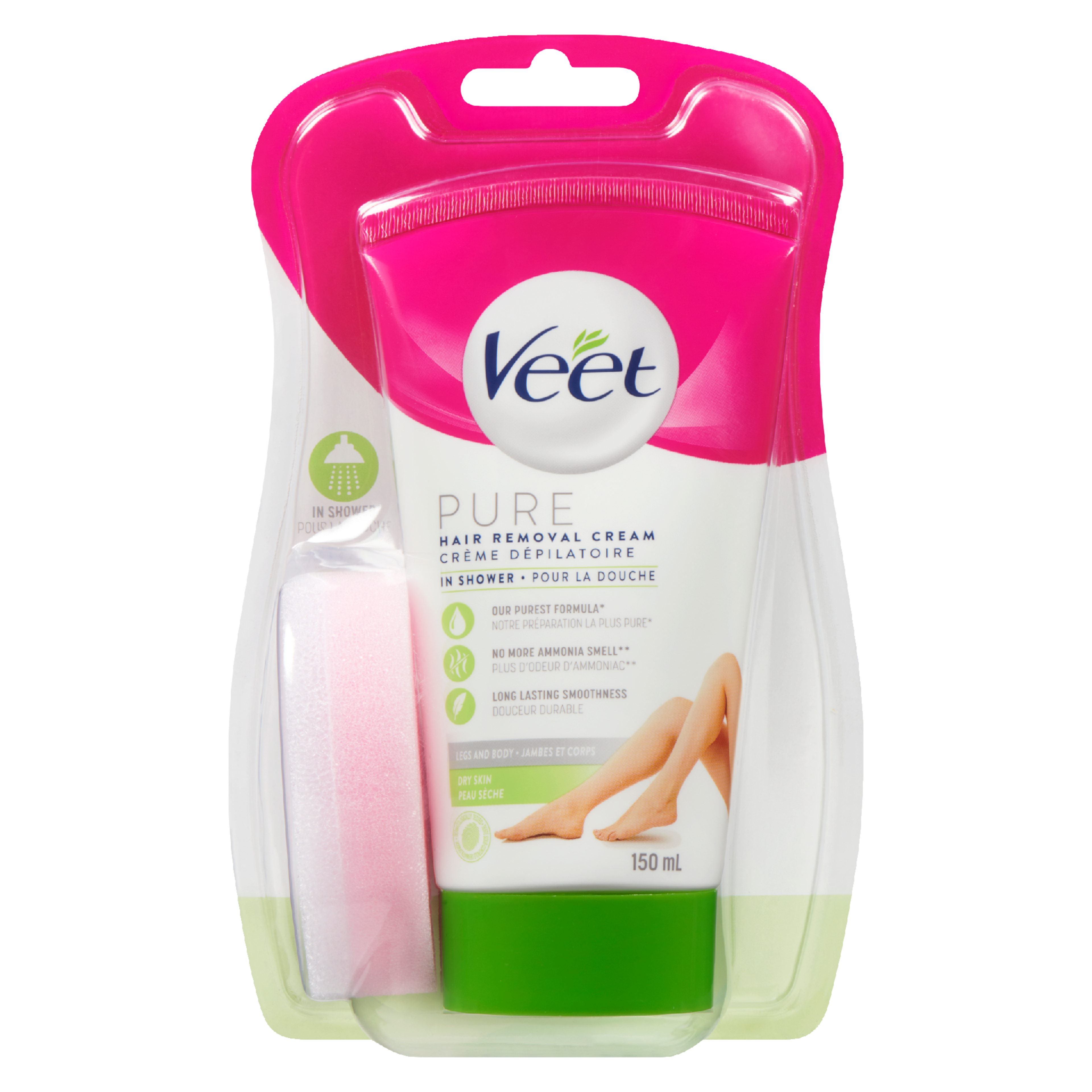 Veet Pure Hair Removal Cream in Shower Legs and Body Dry Skin 150 ml