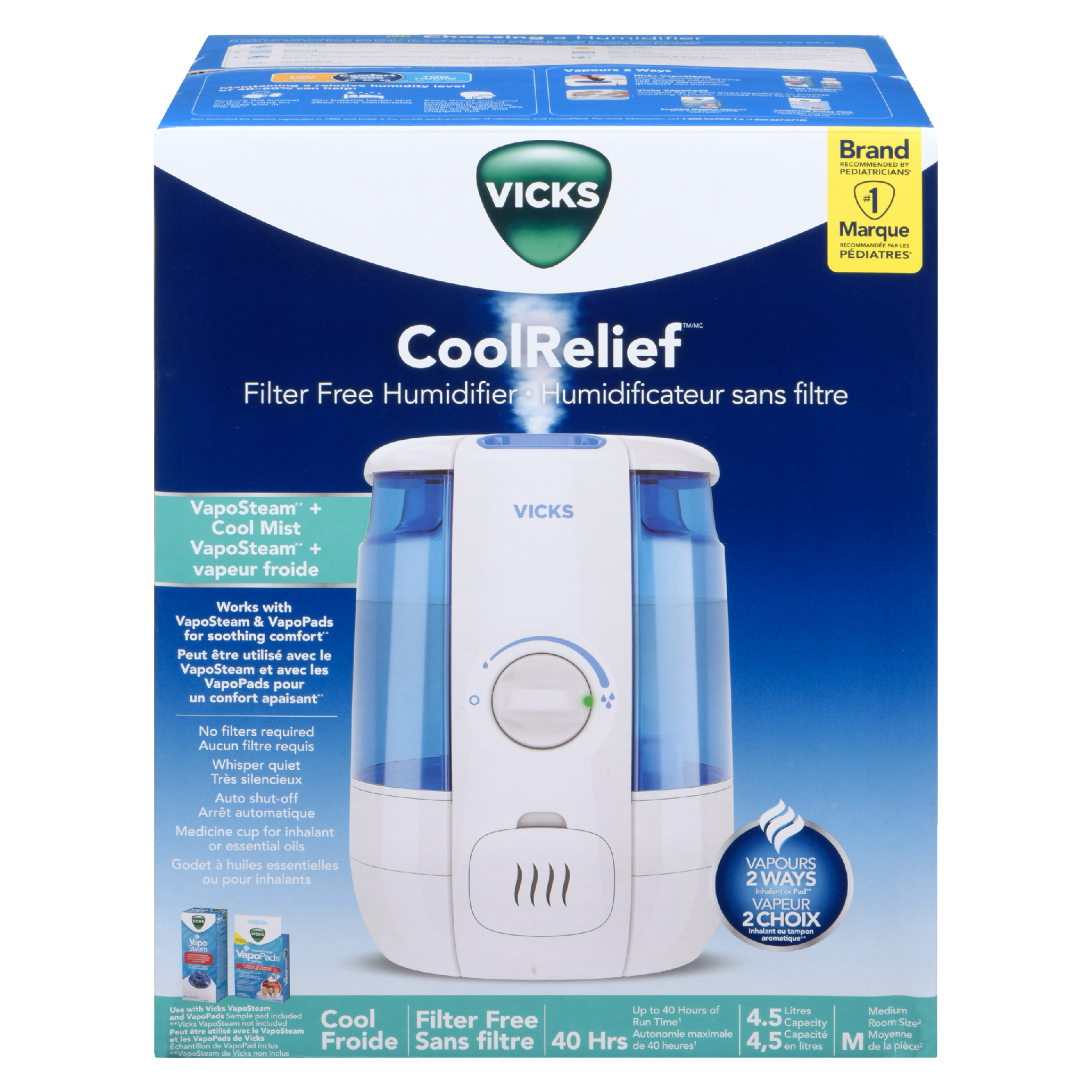 Vicks CoolRelief Filter Free Humidifier M 4.5 Litres Capacity