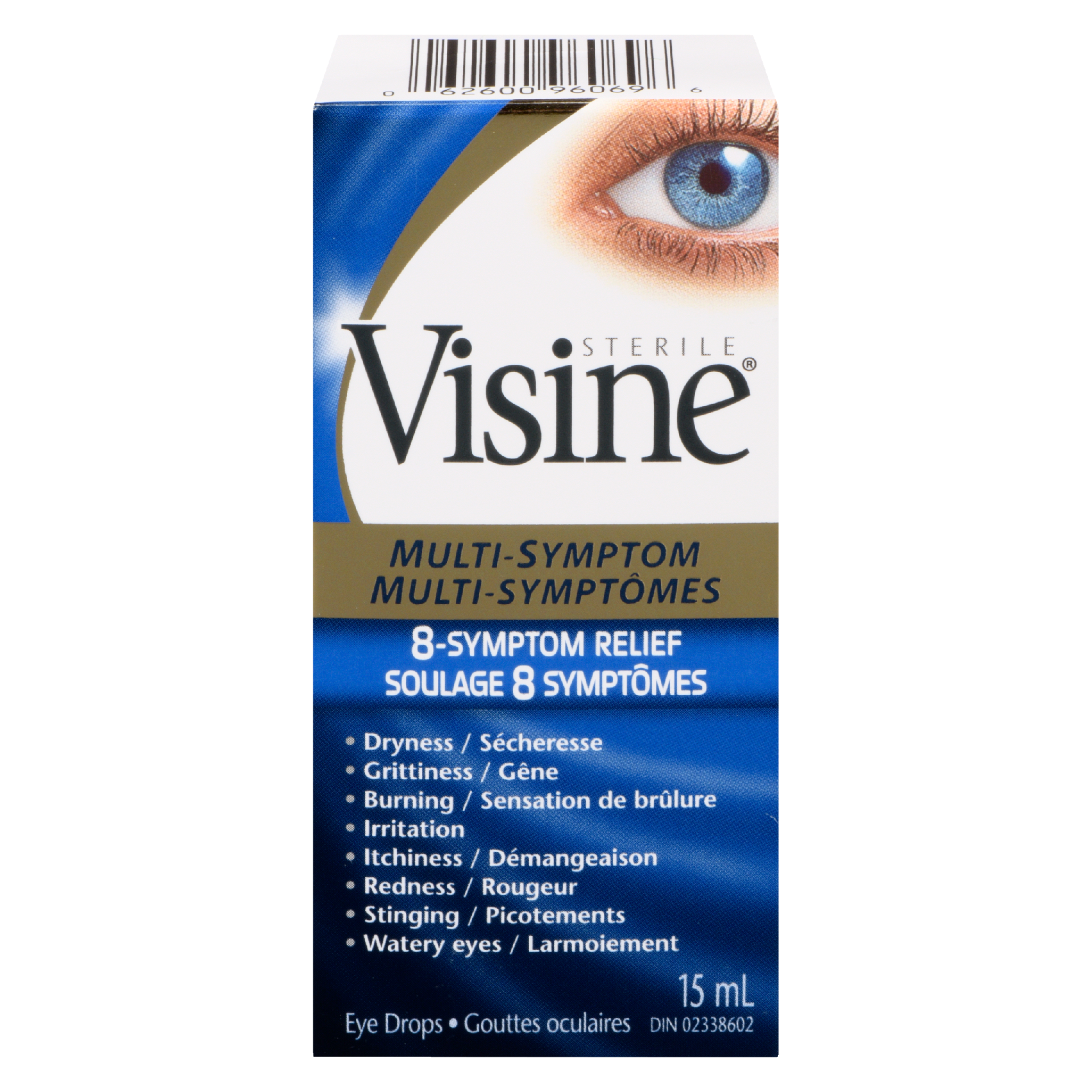 Visine Eye Drops Sterile Multi-Symptom 8-Symptom Relief 15 ml