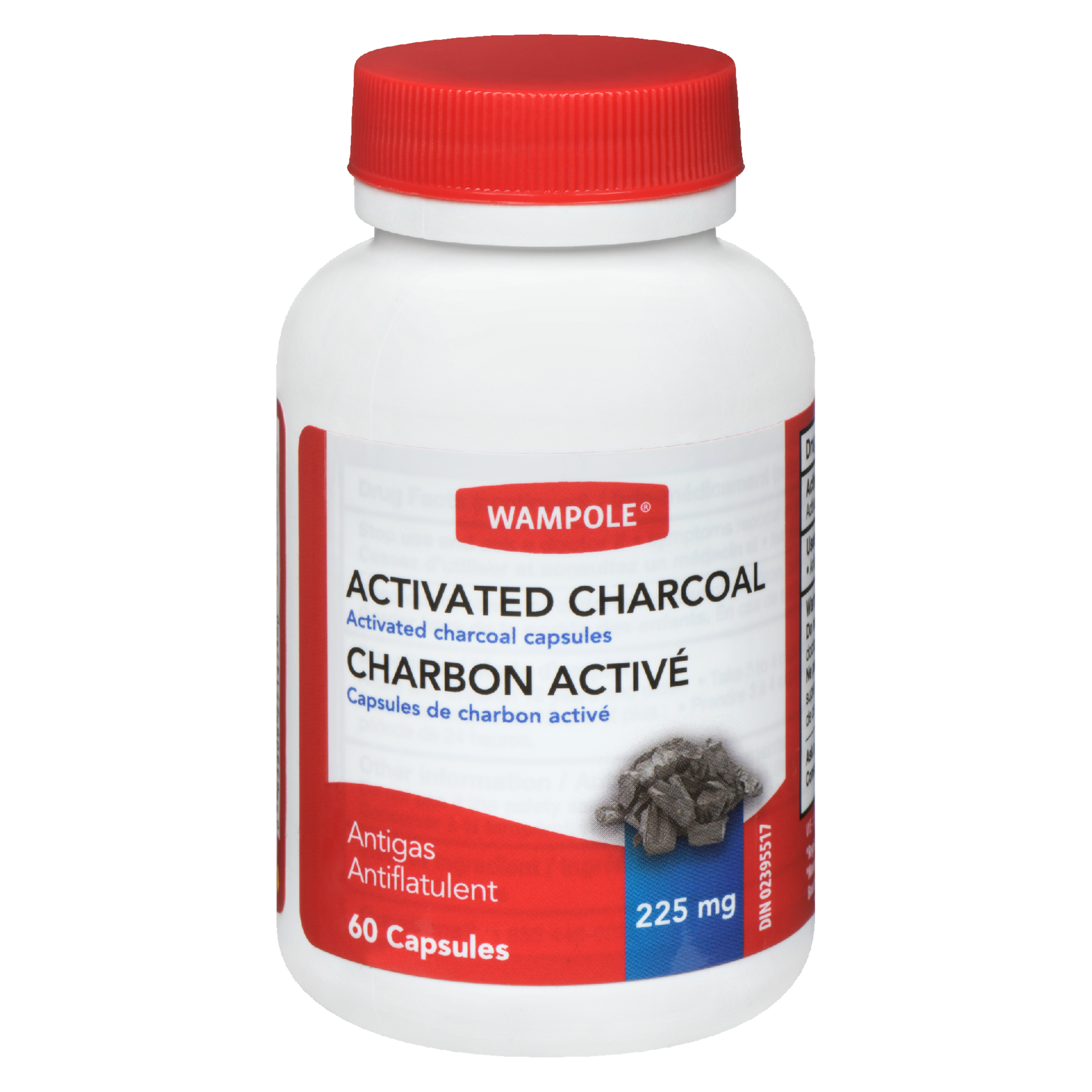 Wampole Antigas Activated Charcoal 225 mg 60 Capsules