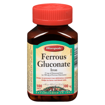 Wampole Ferrous Gluconate Iron 300 mg 100 Tablets