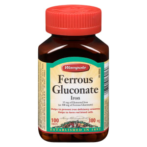 Wampole Ferrous Gluconate Iron 300 mg 100 Tablets