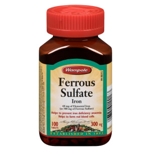 Wampole Ferrous Sulfate Iron 300 mg 100 Tablets