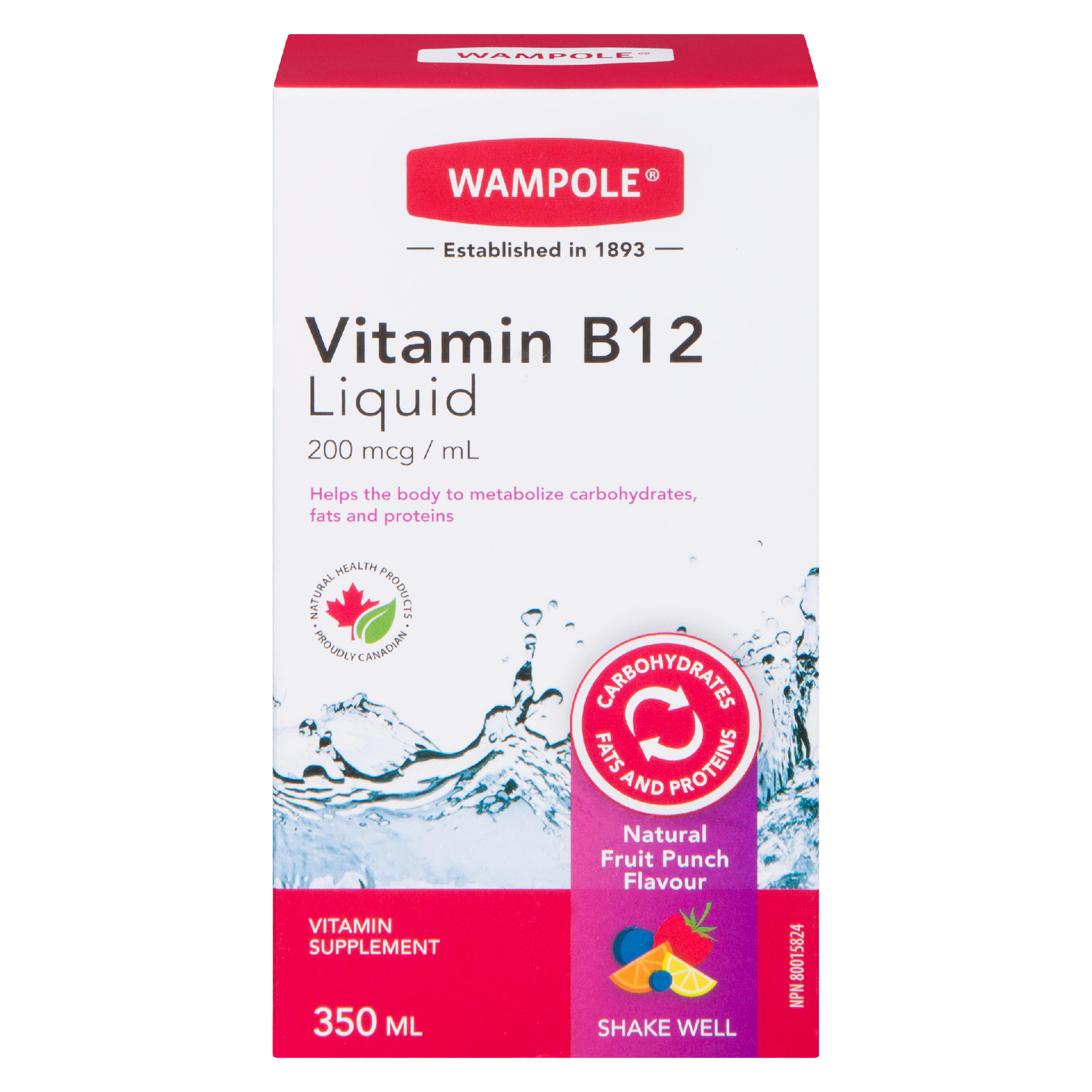 Wampole Vitamin B12 Liquid 200 mcg ml Natural Fruit Punch Flavour 350 ml