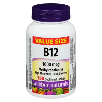Webber Naturals B12 Methylcobalamin 1000 mcg Value Size 150 Sublingual Tablets