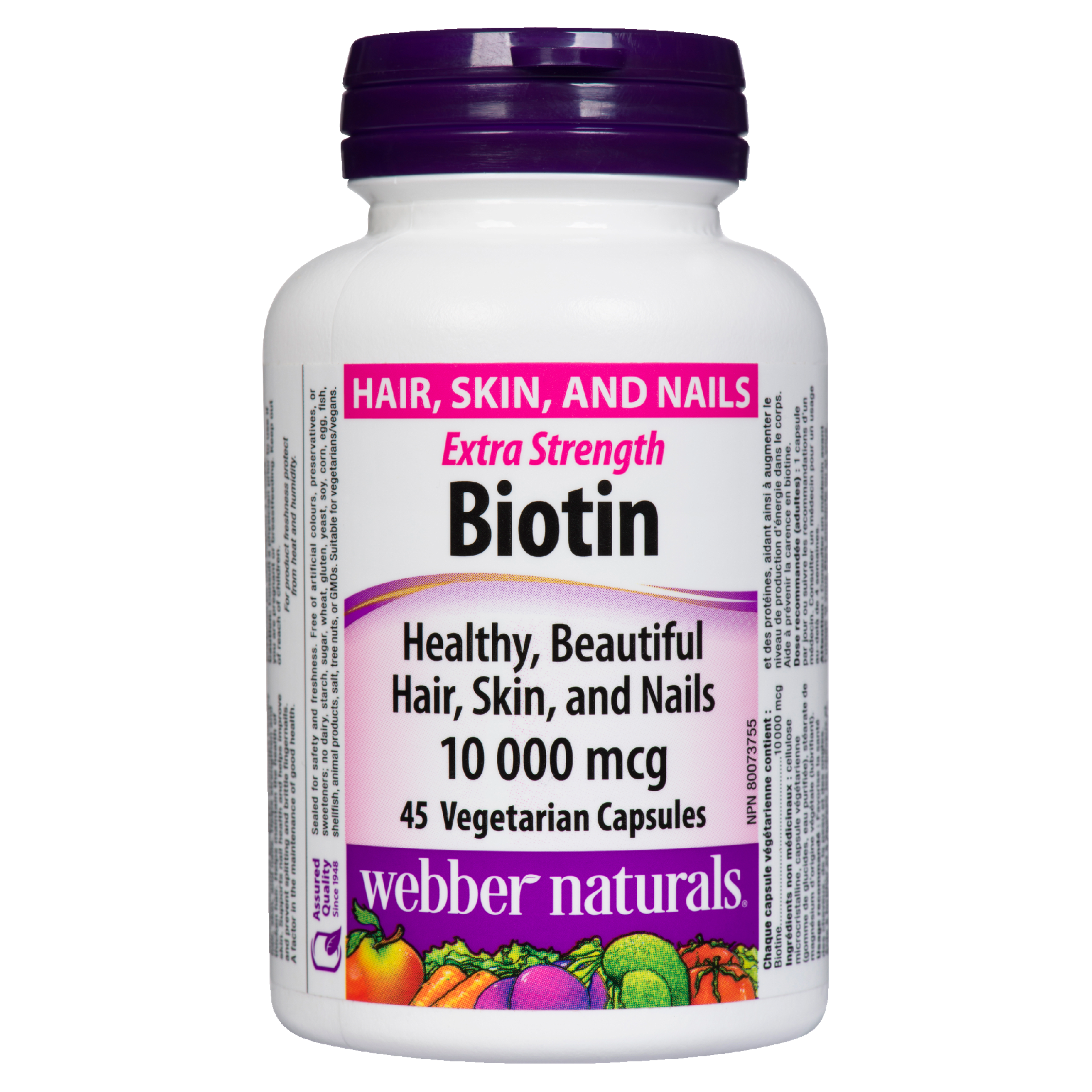 Webber Naturals Biotin Extra Strength 10 000 mcg 45 Vegetarian Capsules