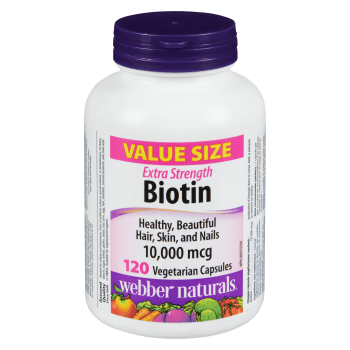 Webber Naturals Biotin Extra Strength 10,000 mcg Value Size 120 Vegetarian Capsules