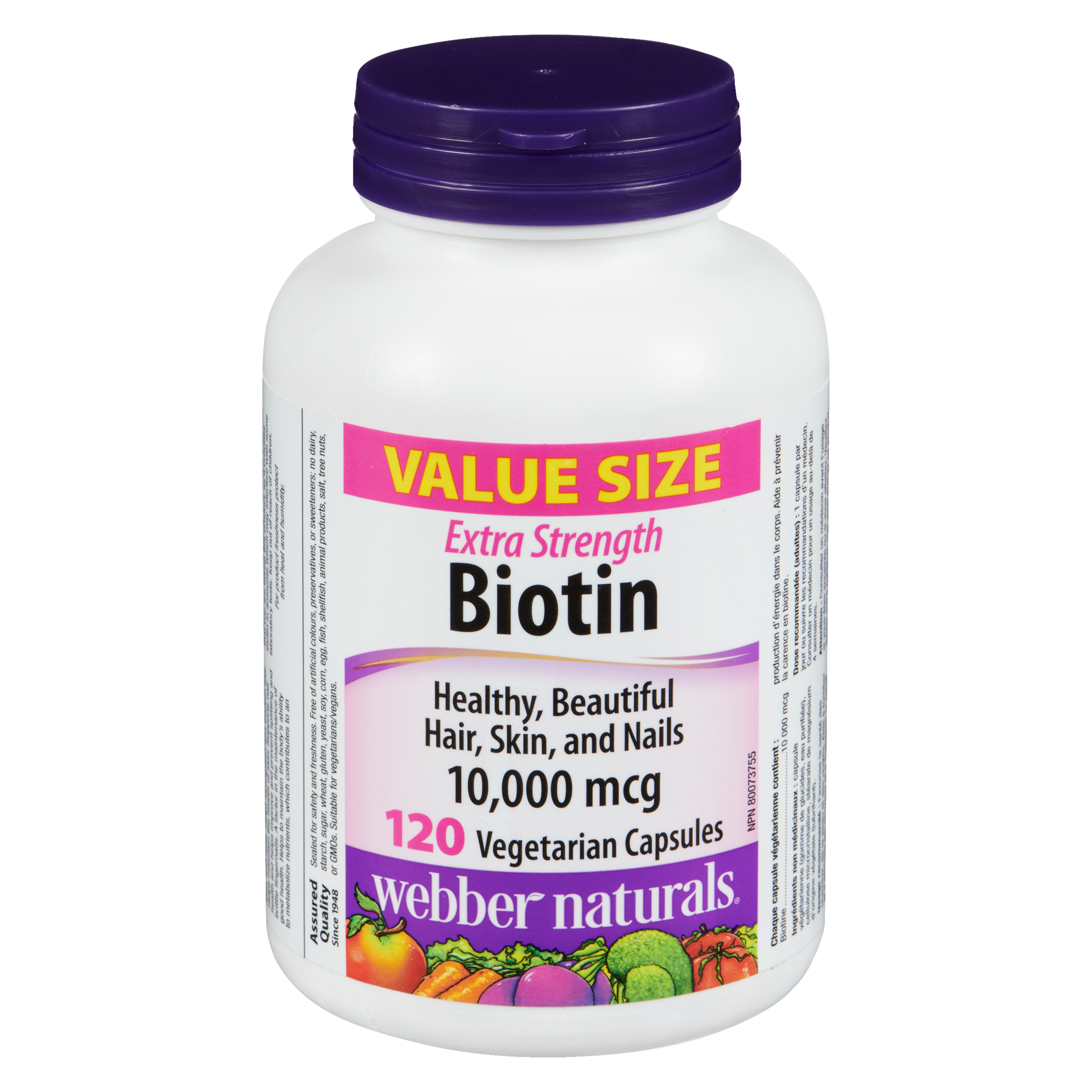 Webber Naturals Biotin Extra Strength 10,000 mcg Value Size 120 Vegetarian Capsules