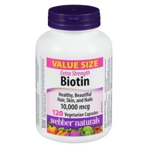 Webber Naturals Biotin Extra Strength 10,000 mcg Value Size 120 Vegetarian Capsules
