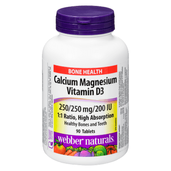 Webber Naturals Bone Health Calcium Magnesium Vitamin D3 250/250 mg/200 IU 90 Tablets