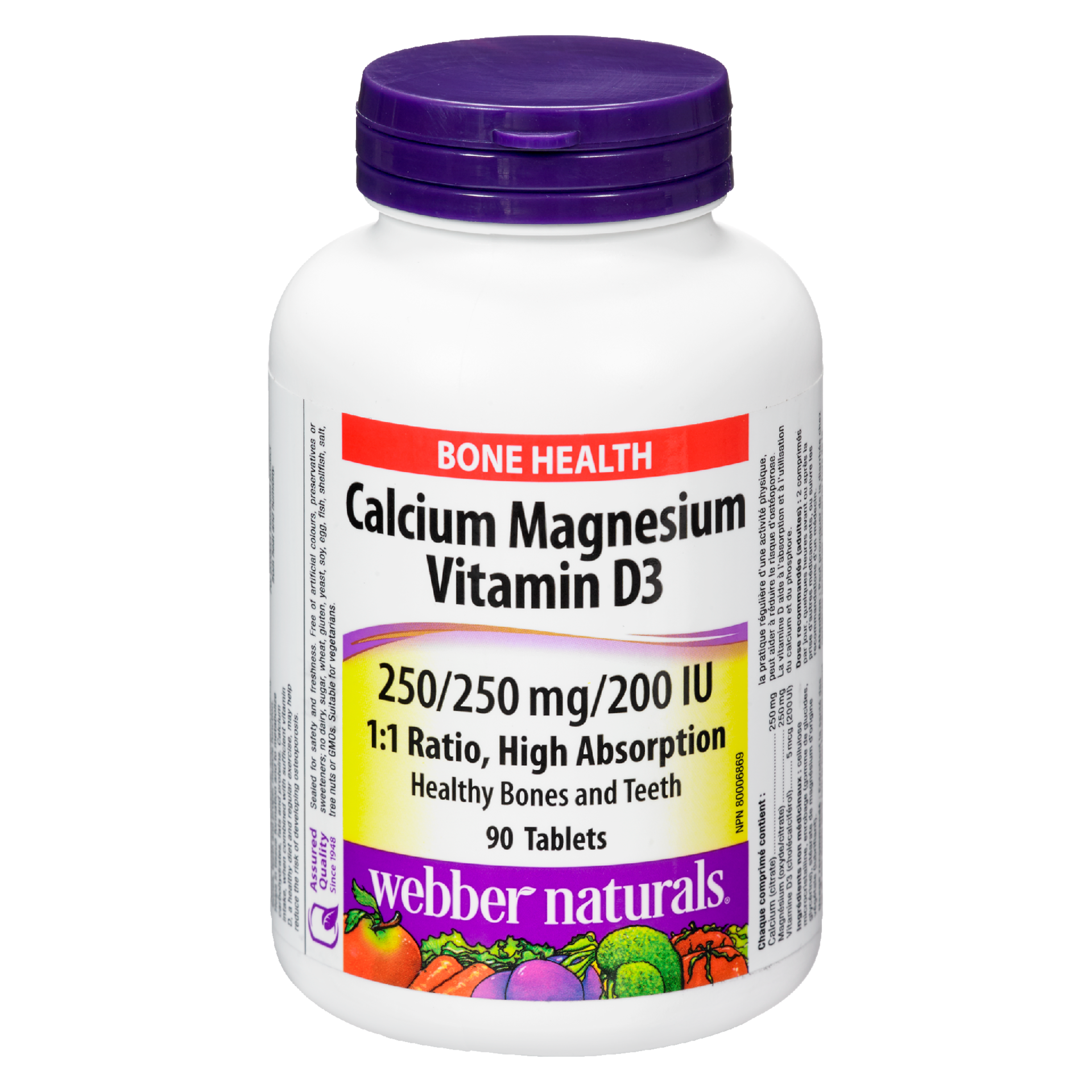 Webber Naturals Bone Health Calcium Magnesium Vitamin D3 250/250 mg/200 IU 90 Tablets
