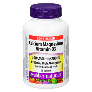 Webber Naturals Bone Health Calcium Magnesium Vitamin D3 250/250 mg/200 IU 90 Tablets