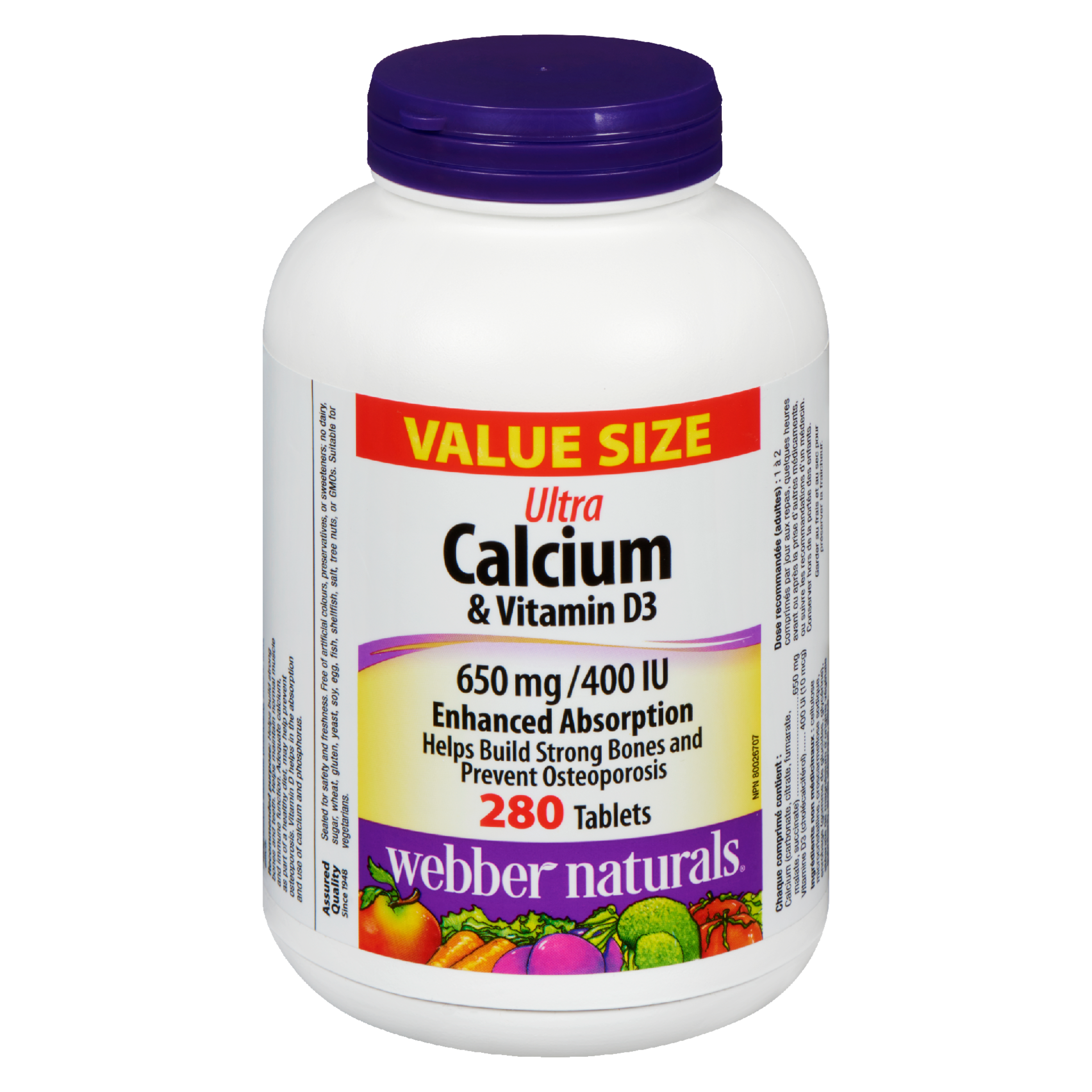 Webber Naturals Calcium & Vitamin D3 Ultra 650 mg/400 IU Value Size 280 Tablets