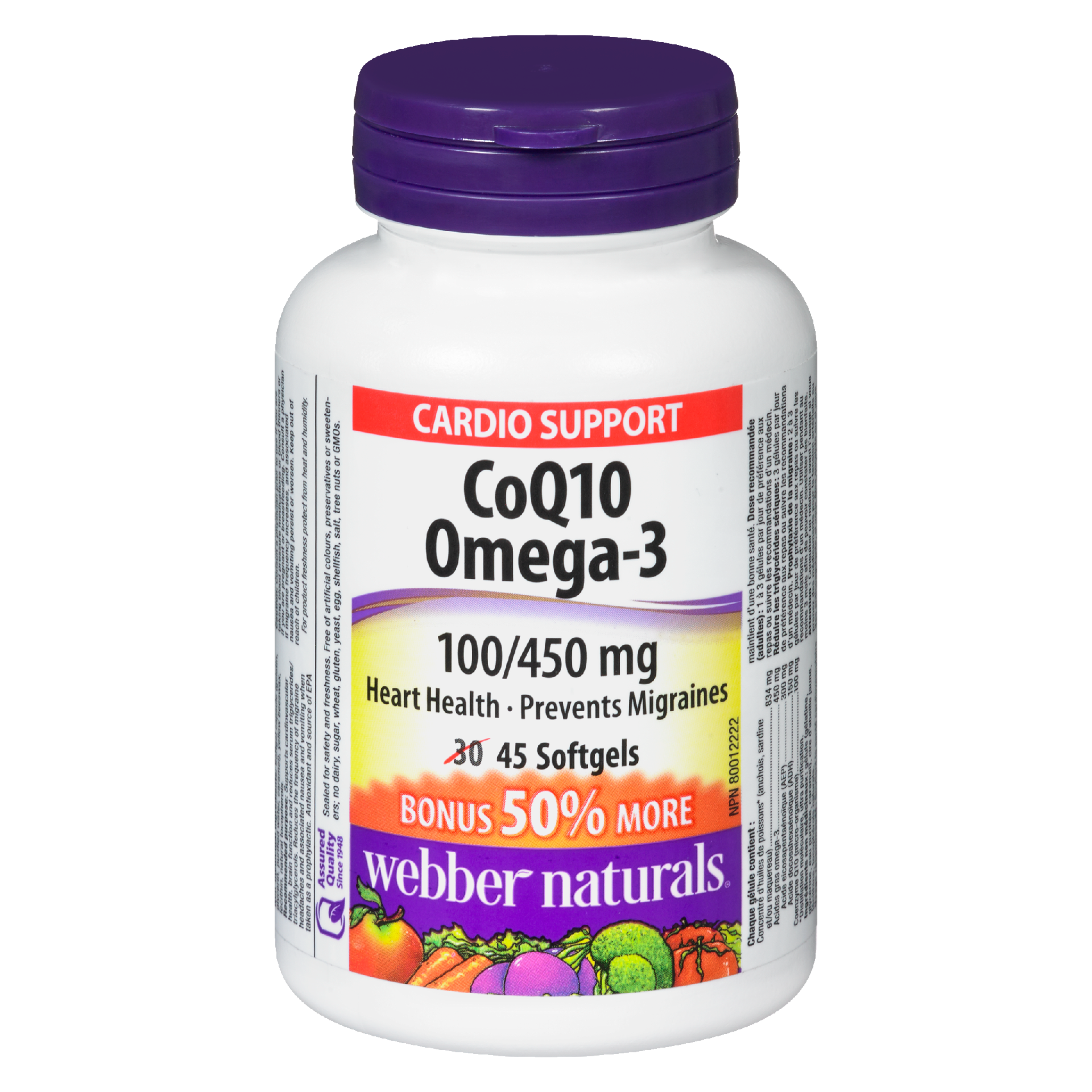 Webber Naturals Cardio Support CoQ10 Omega-3 100/450 mg 45 Softgels
