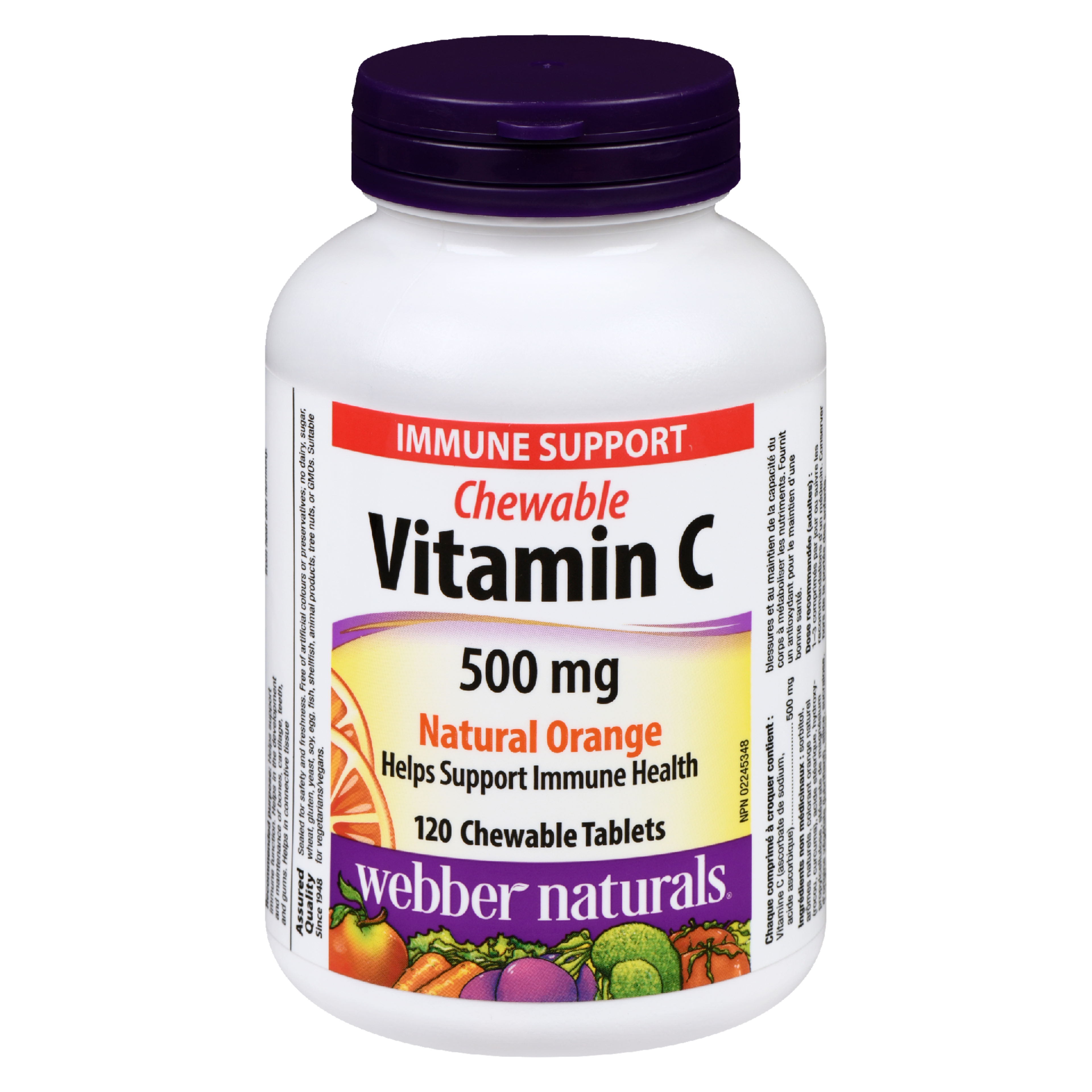 Webber Naturals Chewable Vitamin C 500 mg Natural Orange 120 Chewable Tablets