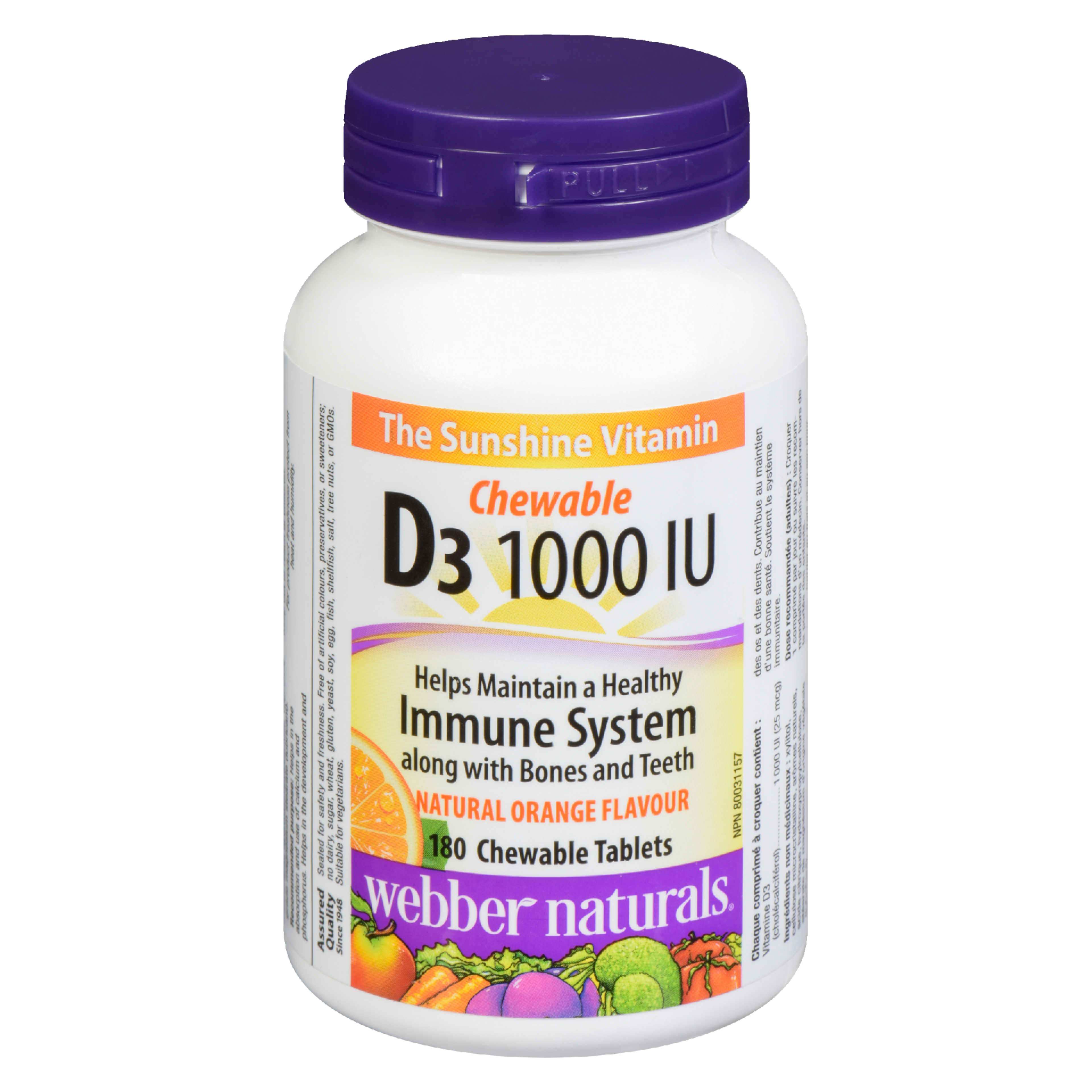 Webber Naturals D₃ 1000 IU Chewable Natural Orange Flavour 180 Chewable Tablets