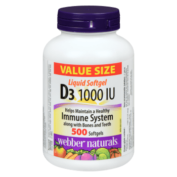 Webber Naturals D3 1000 IU Value Size 500 Softgels