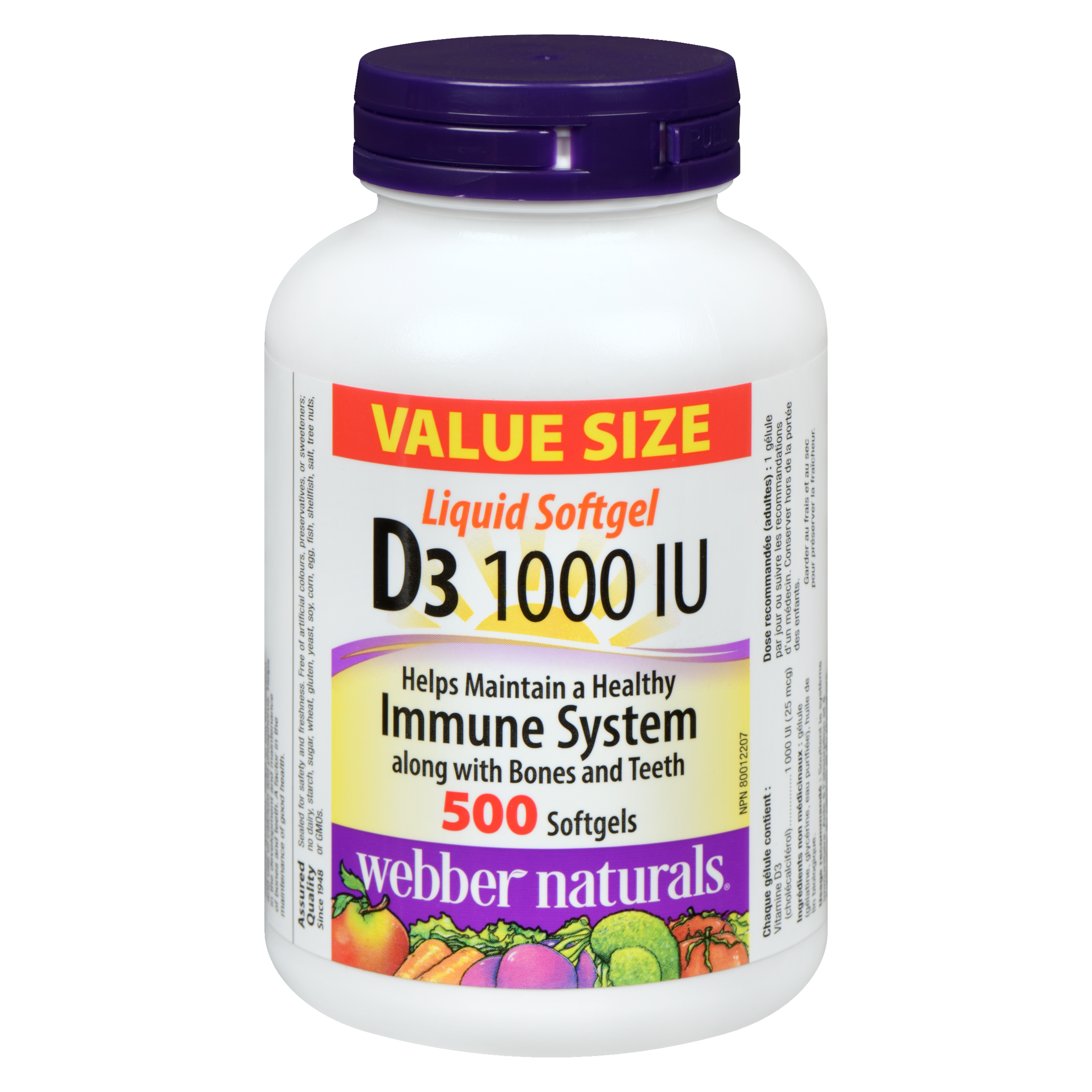 Webber Naturals D3 1000 IU Value Size 500 Softgels