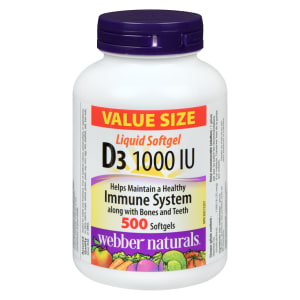 Webber Naturals D3 1000 IU Value Size 500 Softgels