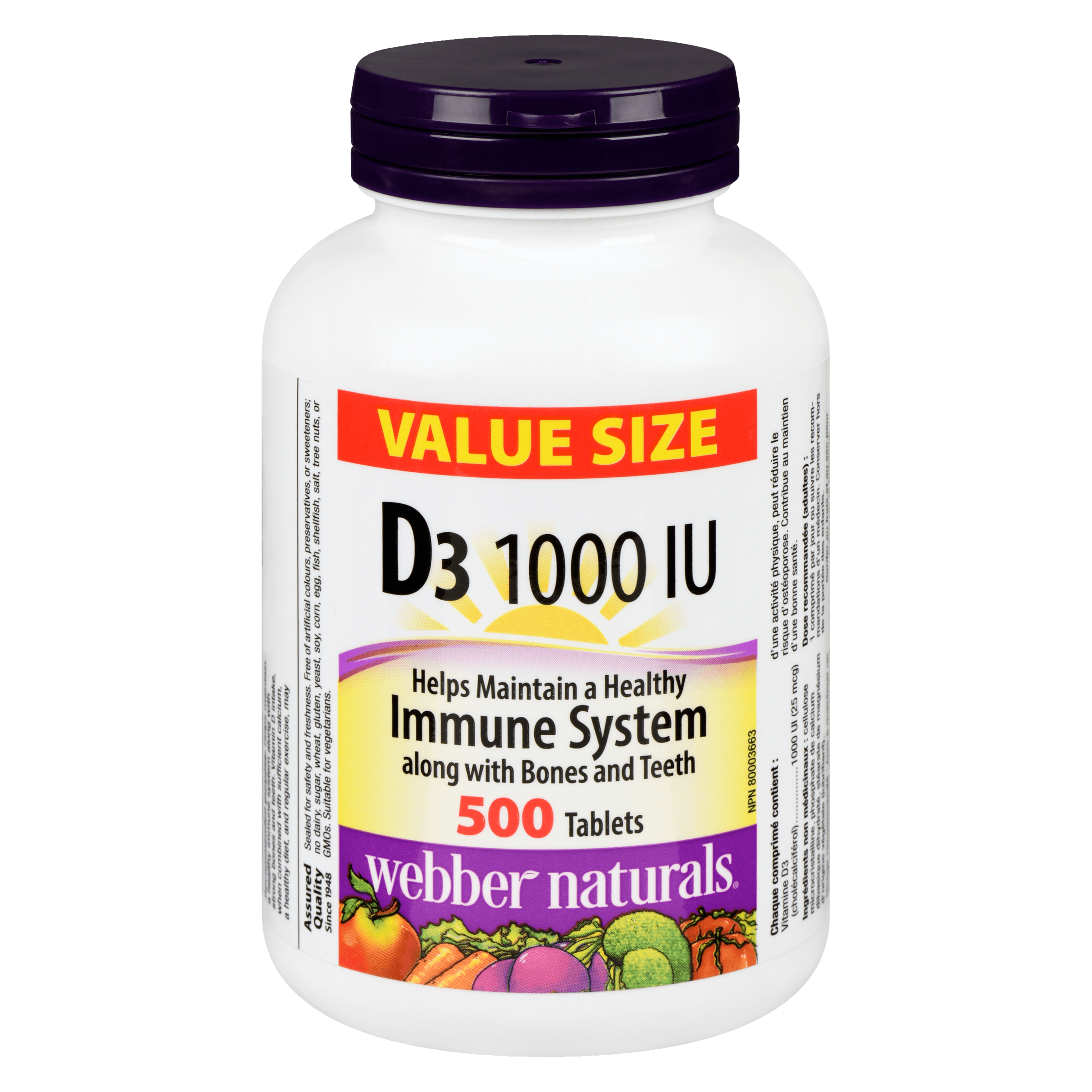 Webber Naturals D3 1000 IU Value Size 500 Tablets