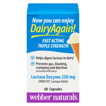 Webber Naturals Dairy Again! Lactase Enzyme 250 mg 60 Capsules