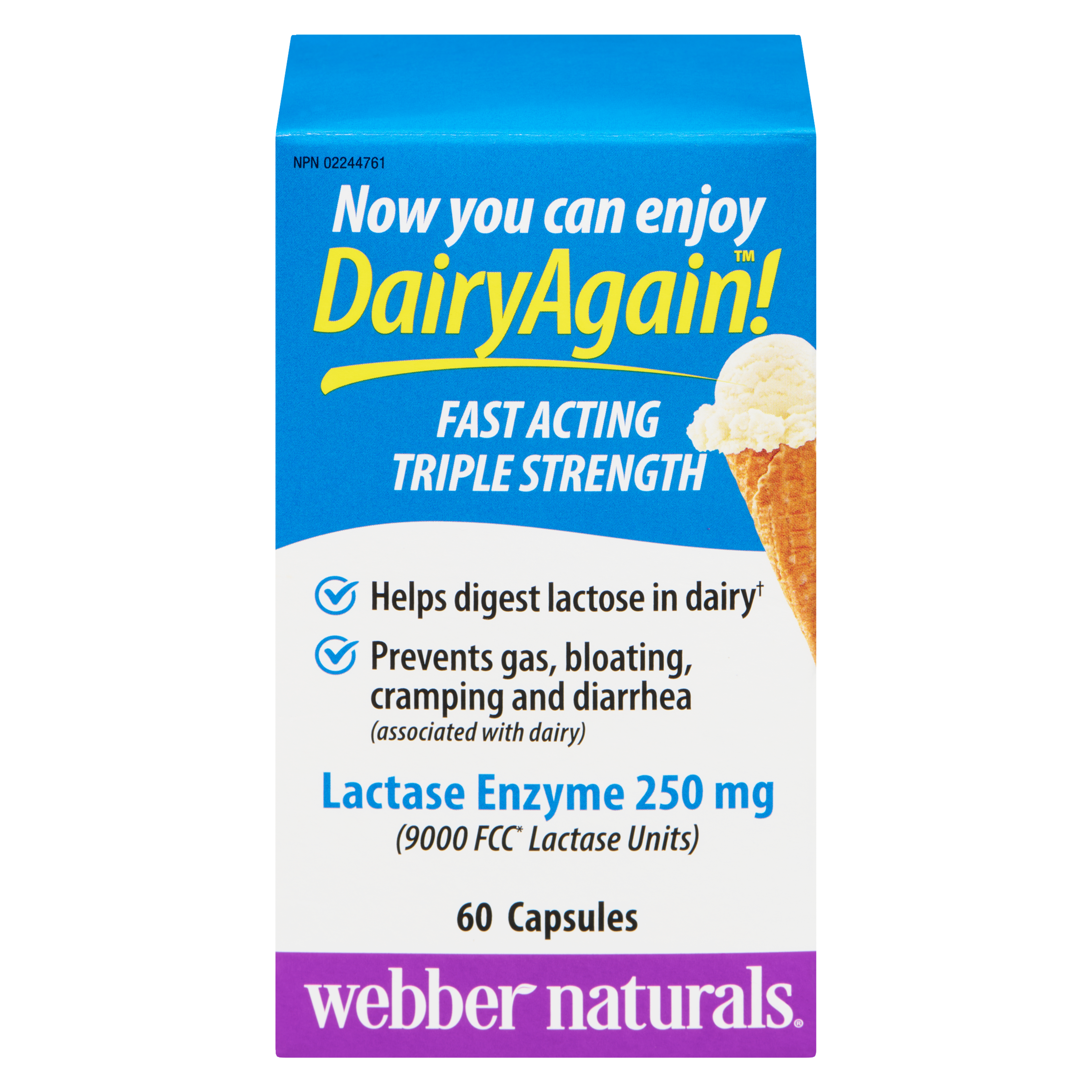Webber Naturals Dairy Again! Lactase Enzyme 250 mg 60 Capsules