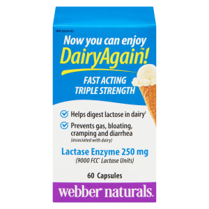 Webber Naturals Dairy Again! Lactase Enzyme 250 mg 60 Capsules