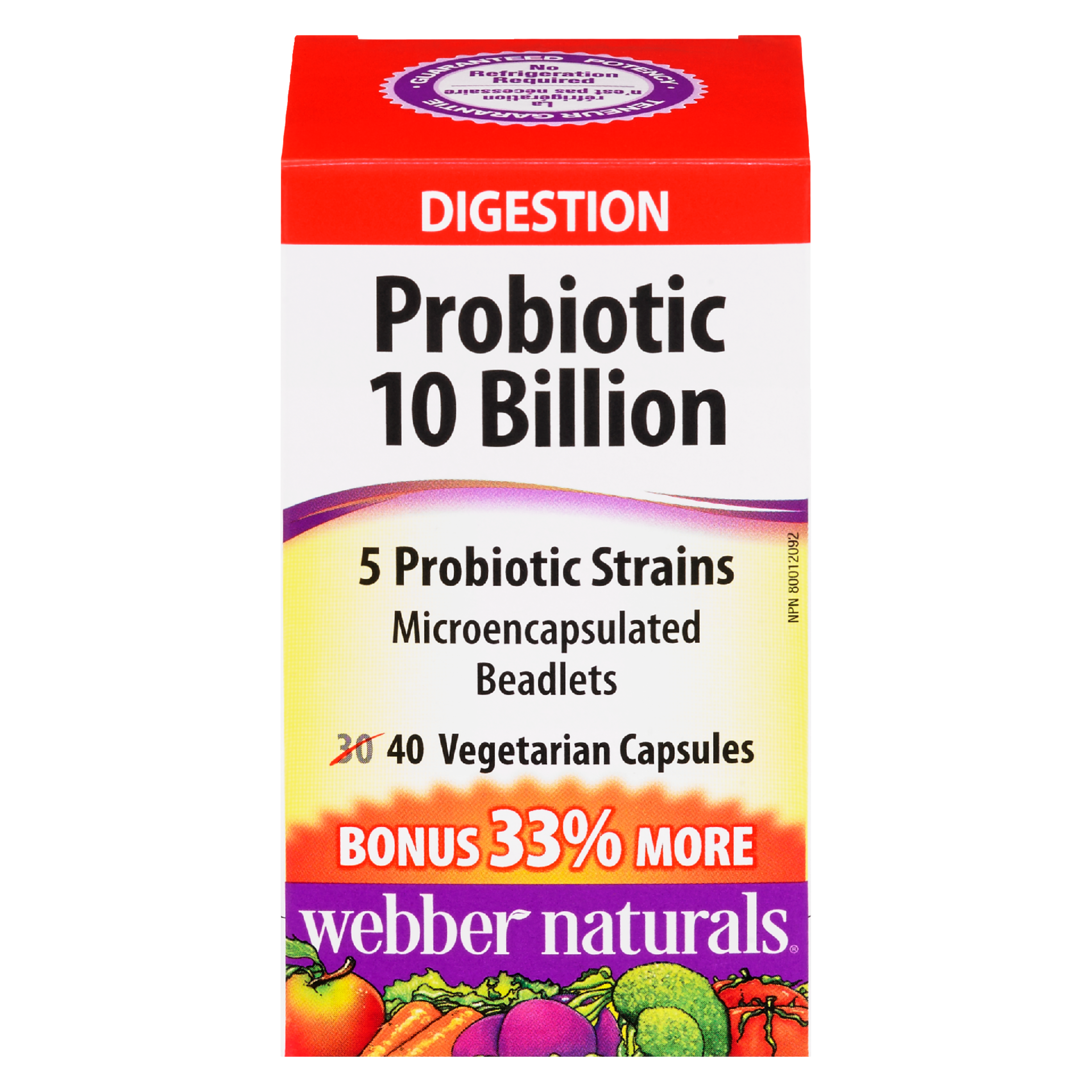 Webber Naturals Digestion Probiotic 10 Billion 5 Probiotic Strains 40 Vegetarian Capsules