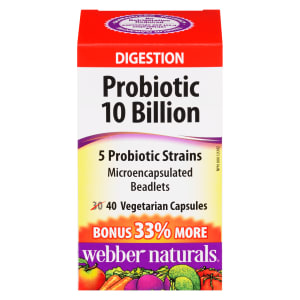 Webber Naturals Digestion Probiotic 10 Billion 5 Probiotic Strains 40 Vegetarian Capsules