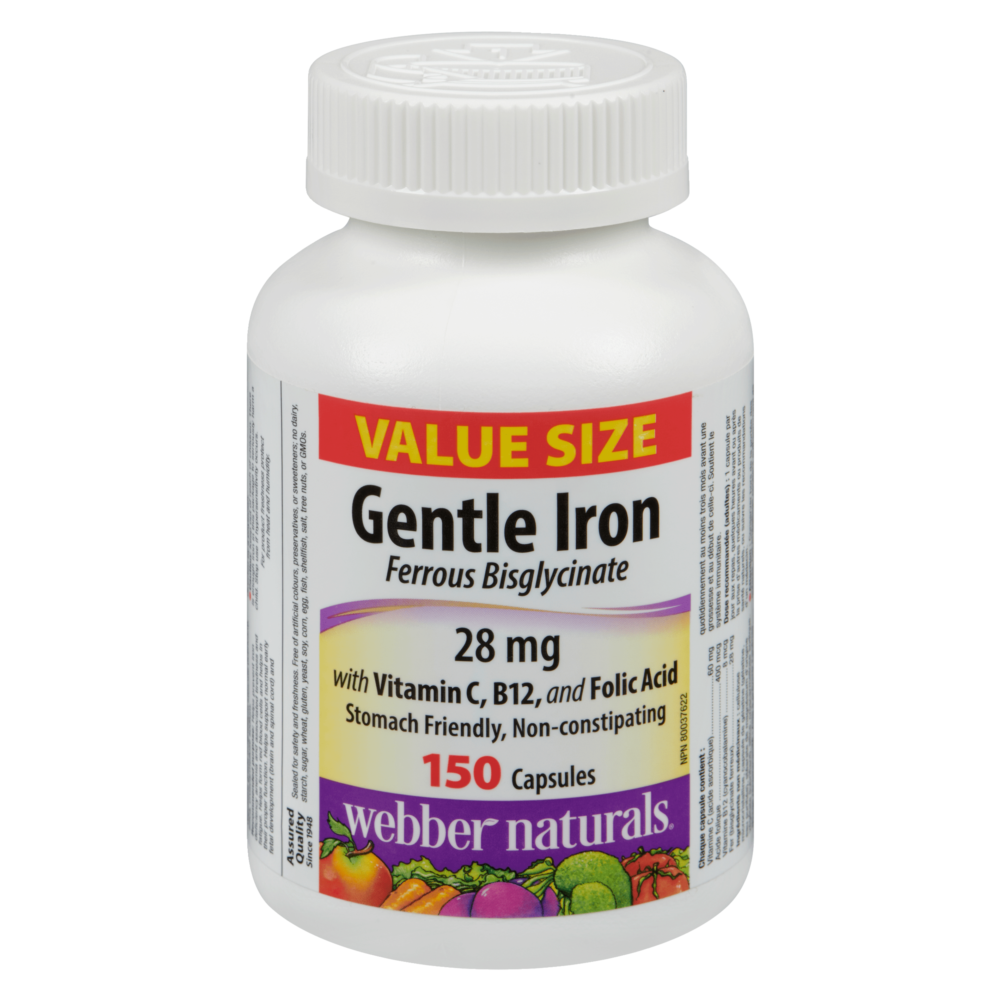 Webber Naturals Gentle Iron 28 mg Value Size 150 Capsules