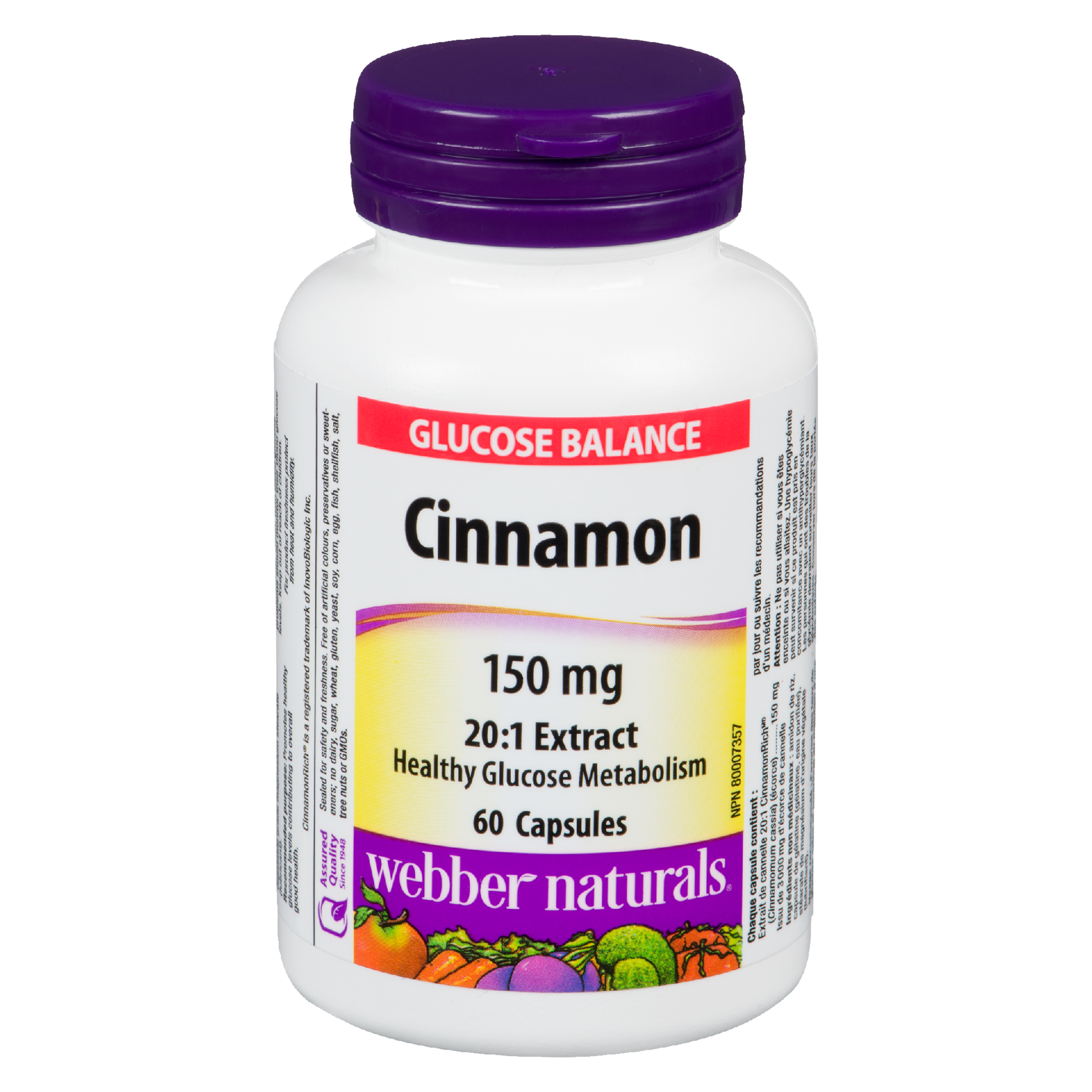 Webber Naturals Glucose Balance Cinnamon 150 mg 20 : 1 Extract 60 Capsules
