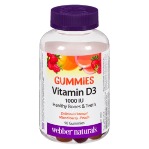 Webber Naturals Gummies Vitamin D3 1000 IU Mixed Berry, Peach 90 Gummies