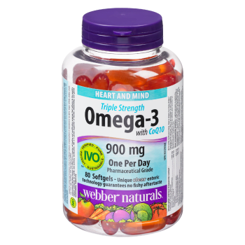 Webber Naturals Heart and Mind Omega-3 with CoQ10 900 mg One Per Day 80 Softgels