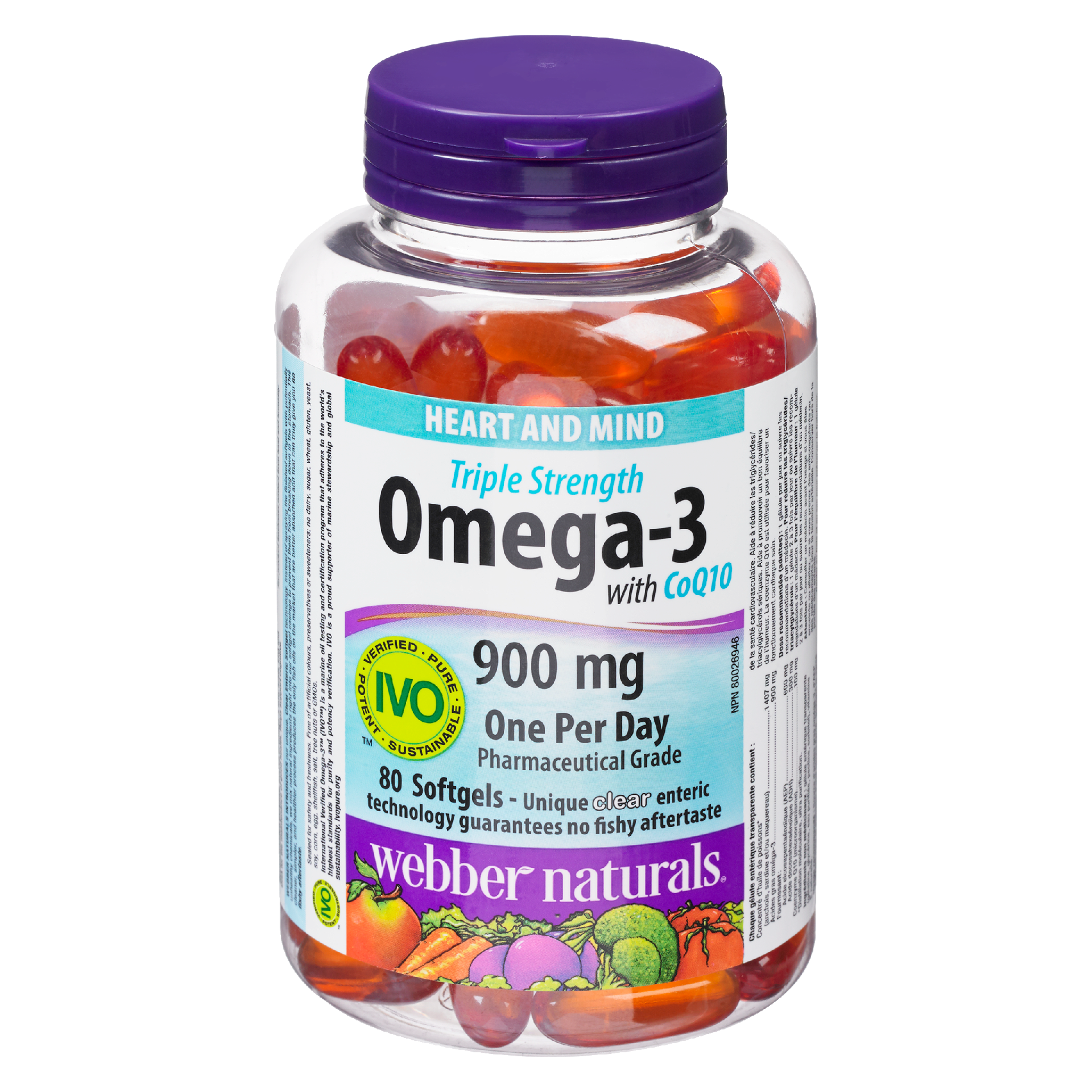 Webber Naturals Heart and Mind Omega-3 with CoQ10 900 mg One Per Day 80 Softgels