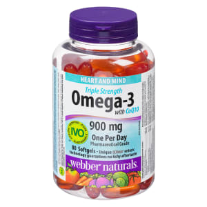 Webber Naturals Heart and Mind Omega-3 with CoQ10 900 mg One Per Day 80 Softgels