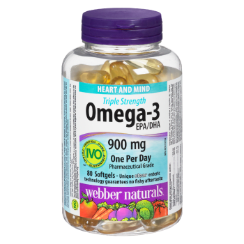 Webber Naturals Heart and Mind Triple Strength Omega-3 EPA/DHA 900 mg 80 Softgels